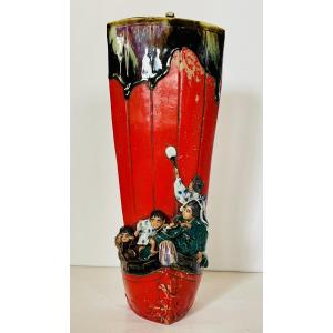 Japanese Sumida Gawa Vase Signed By Ban-ni, Meiji Period, 1900.